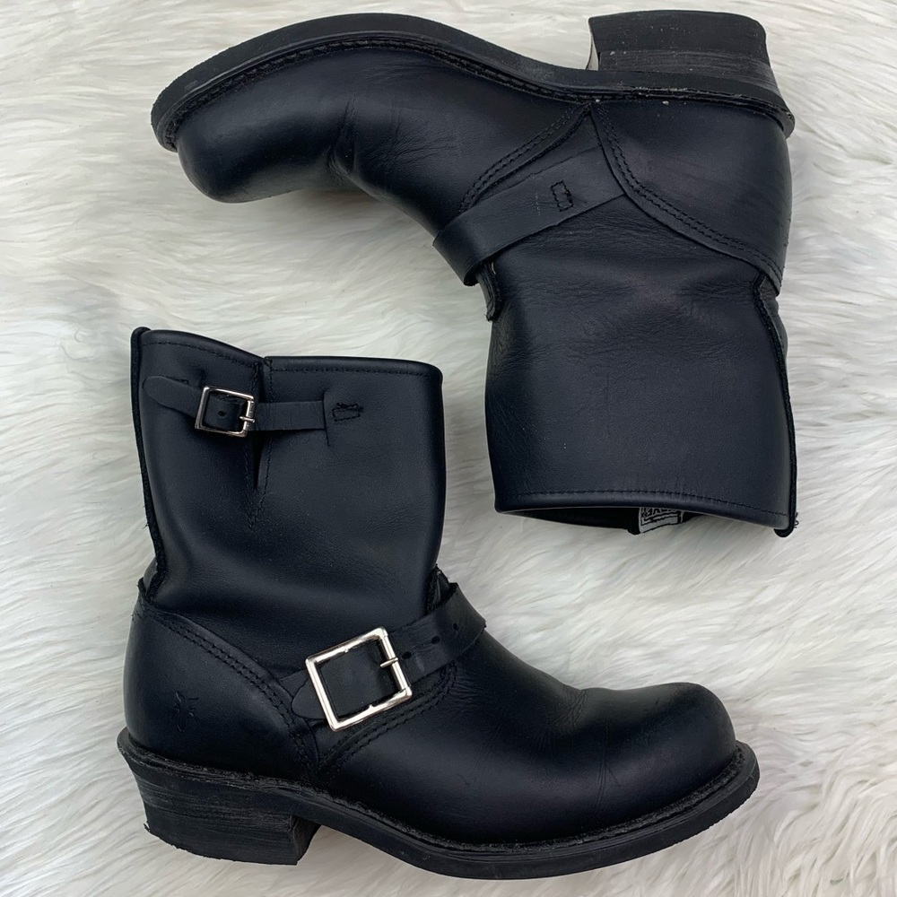 Frye Engineer 12R Leather Moto Combat Boots Black